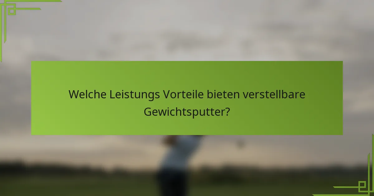 Welche Leistungs Vorteile bieten verstellbare Gewichtsputter?